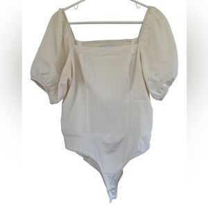 And Now This‎ Women's Cream Pouf Sleeves Bodysuit Size Large